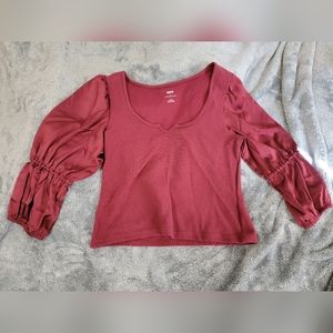 Burgundy v-neck puff sleeve top Anthropologie size large